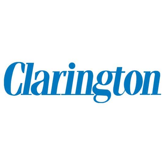 Clarington municipality logo in blue text, representing the Ontario, Canada local government. Suitable for images related to municipal services and community information.