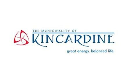 Logo of the Municipality of Kincardine in Ontario, Canada, featuring a stylized red and white emblem with the text "The Municipality of Kincardine" and the slogan "great energy. balanced life.".