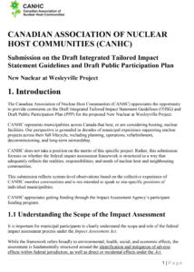 Image related to ARMA and nuclear impact assessment, showing a document cover page for the CANHC submission to the Impact Assessment Agency of Canada.
