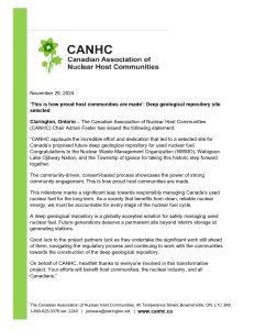 Deep geological repository site selected for nuclear waste storage.