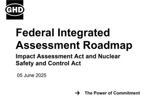 Cover page of the Federal Integrated Assessment Roadmap for Impact Assessment Act and Nuclear Safety and Control Act, dated June 5, 2025, highlighting regulatory framework.
