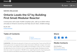 An image showing Ontario's innovative small modular reactor project, highlighting clean energy development and leadership in nuclear technology for sustainable future.