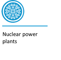 Illustration of nuclear power plants with regulatory symbols, emphasizing Canada's nuclear energy oversight and safety measures for sustainable energy management.