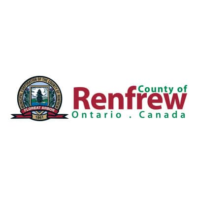 Official emblem of the County of Renfrew in Ontario, Canada, featuring the county seal and text, representing local government and community identity.
